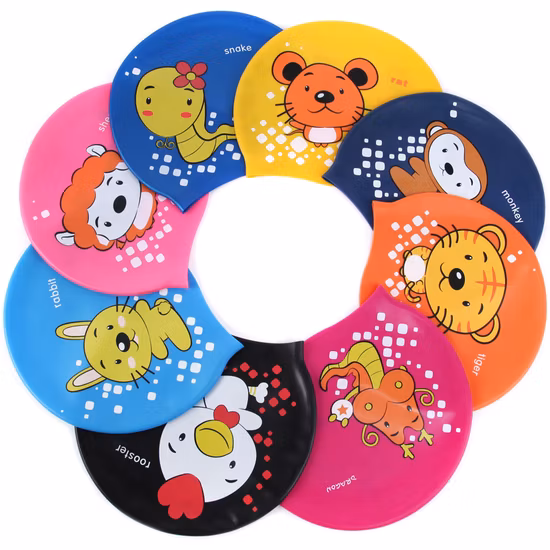 Милые детские шапочки для плавания с защитой ушей из силикона